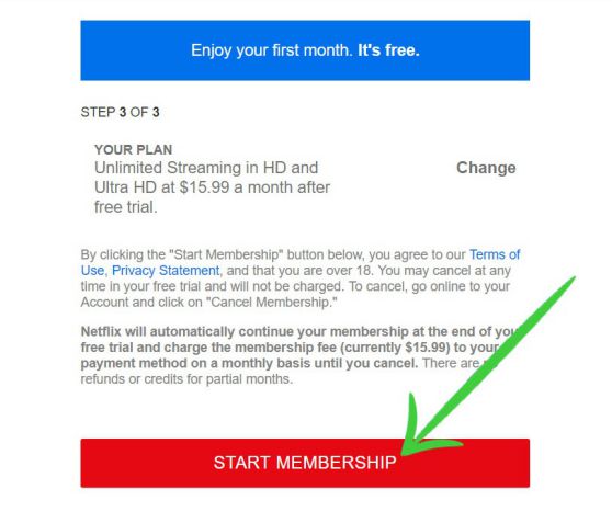 Start Membership Netflix
